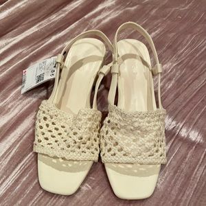 Mango off white crochet sling back sandals size 6